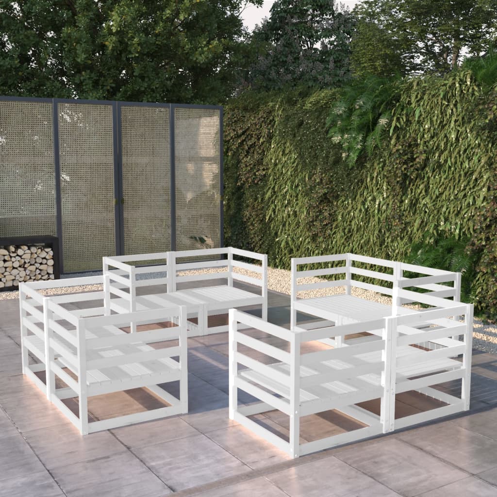 Salon de jardin 8 pcs Blanc Bois de pin massif