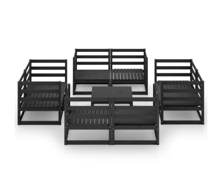 vidaXL Sodo poilsio baldų komplektas, 9 dalių, juodas, pu&scaron;ies masyvas