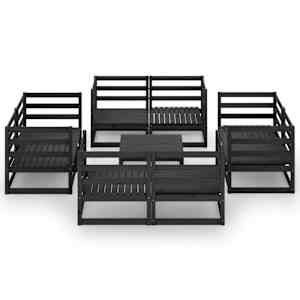 vidaXL Sodo poilsio baldų komplektas, 9 dalių, juodas, pu&scaron;ies masyvas