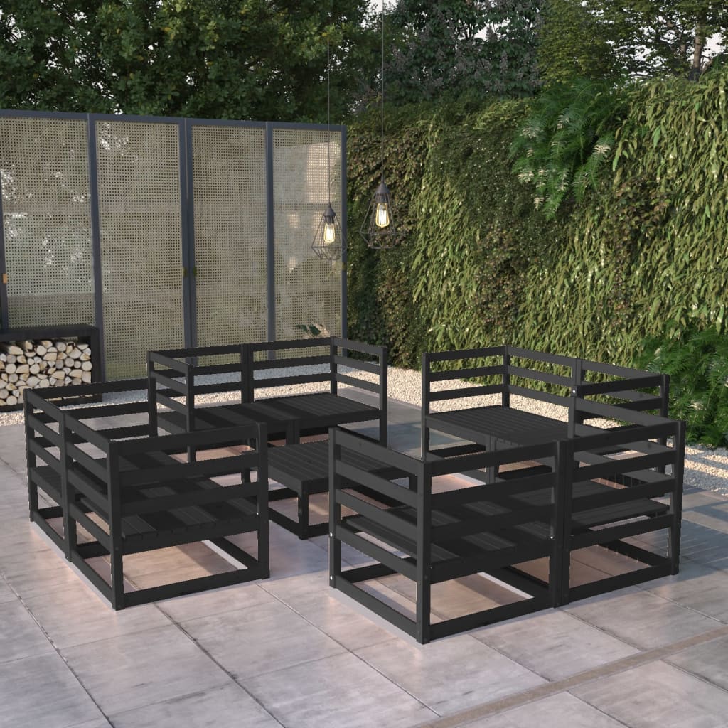 vidaXL Set mobilier de grădină, 9 piese, negru, lemn masiv de pin vidaXL