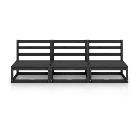vidaXL Outdoor-Sofa 3-Sitzer Schwarz Massivholz Kiefer