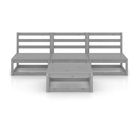 vidaXL 4 Piece Garden Lounge Set Grey Solid Wood Pine