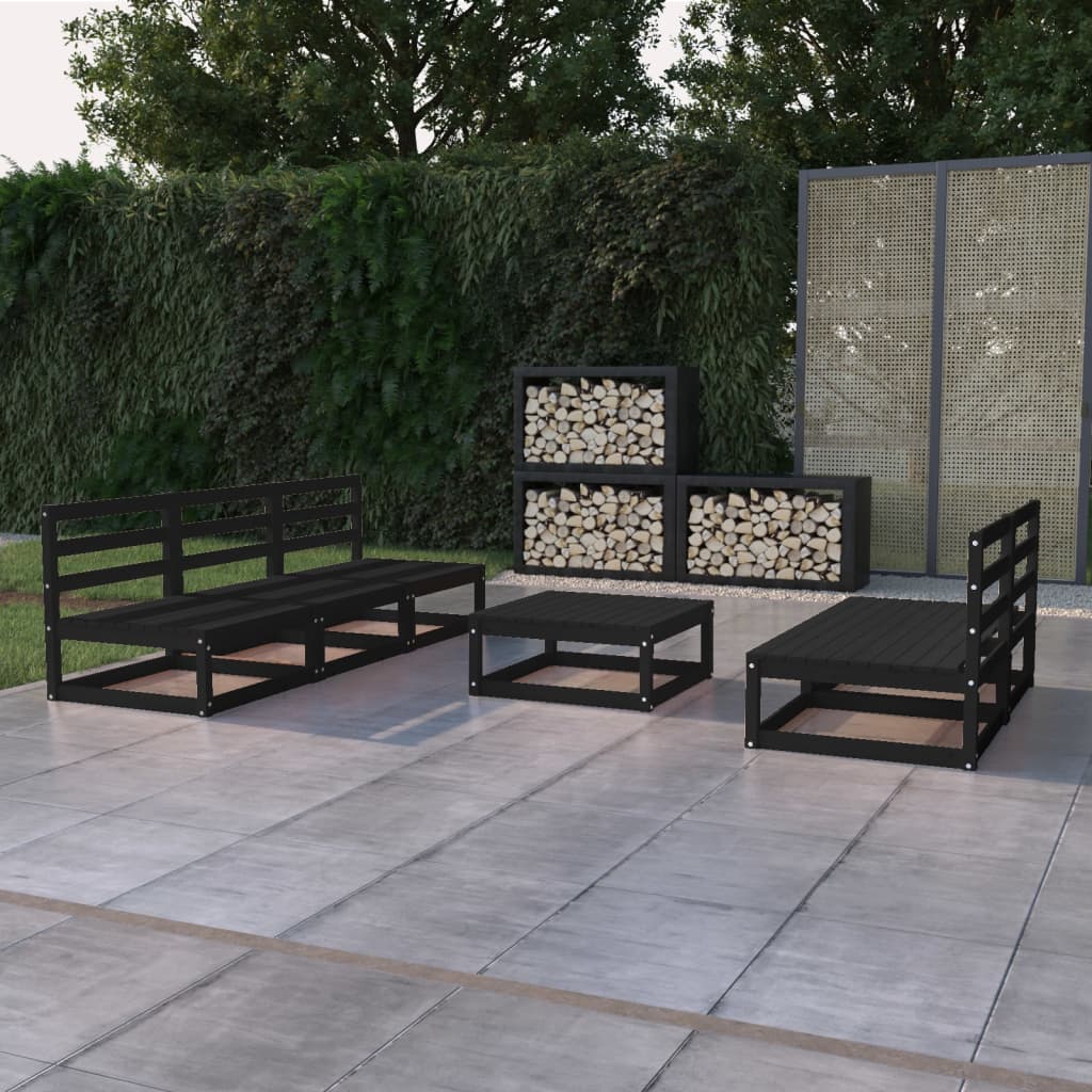 vidaXL 6-tlg. Garten-Lounge-Set Schwarz Massivholz Kiefer