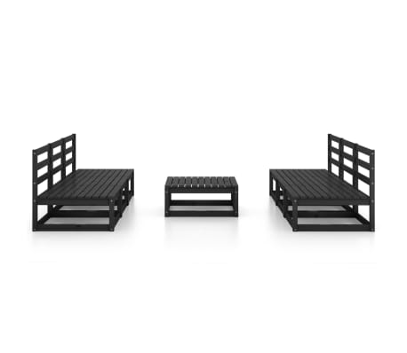 vidaXL Salon de jardin 7 pcs noir bois de pin massif