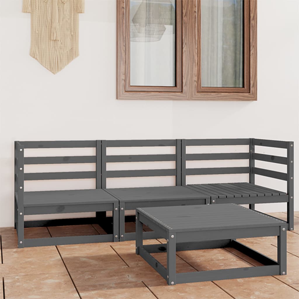 vidaXL 4-tlg. Garten-Lounge-Set Grau Massivholz Kiefer