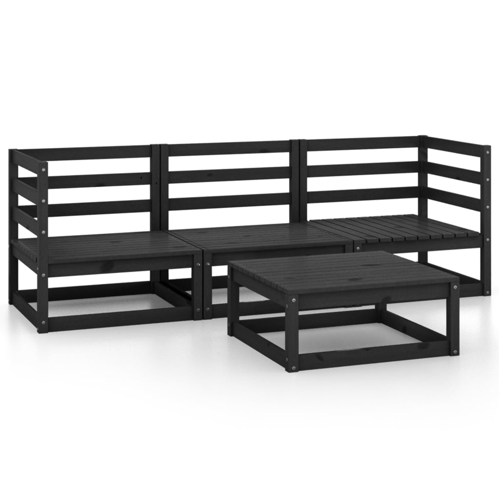 Poza vidaXL Set mobilier de gradina, 4 piese, negru, lemn masiv de pin