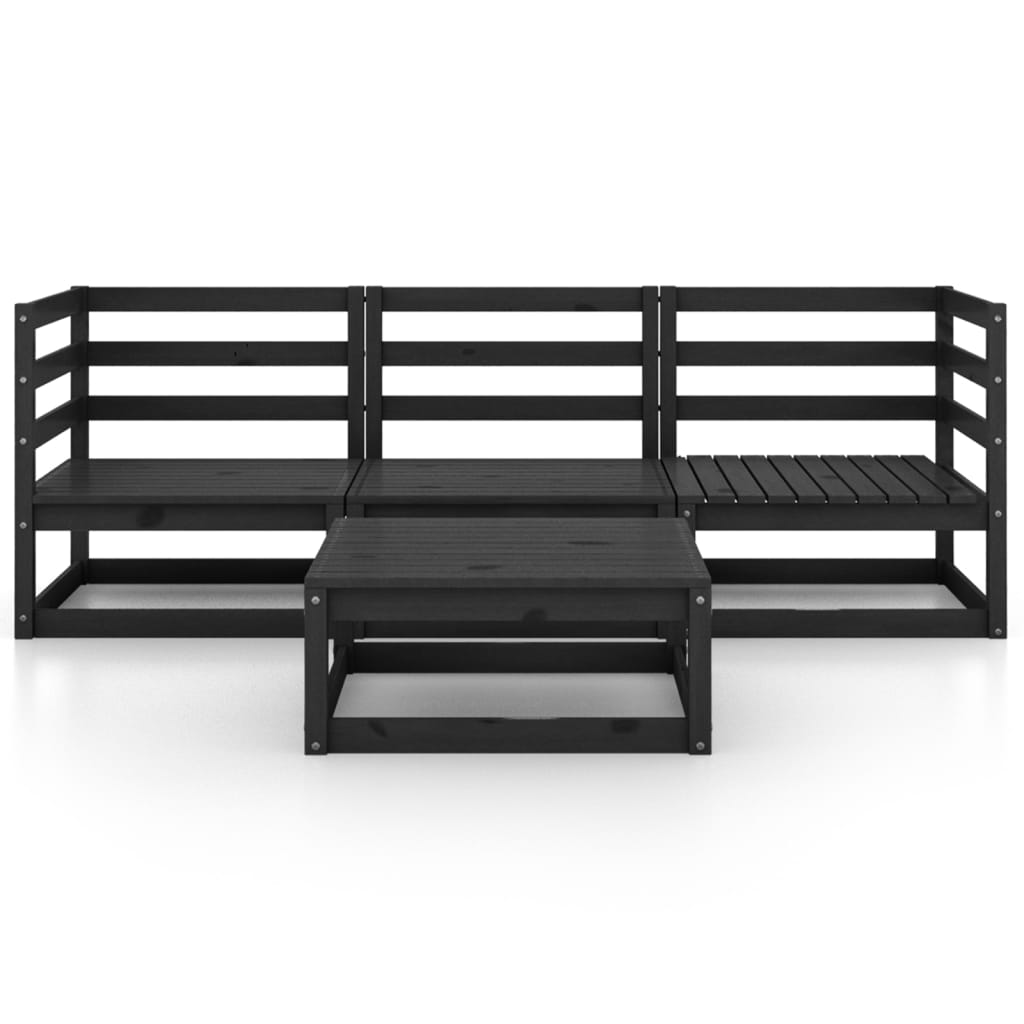 

vidaXL 4-delige Loungeset massief grenenhout zwart