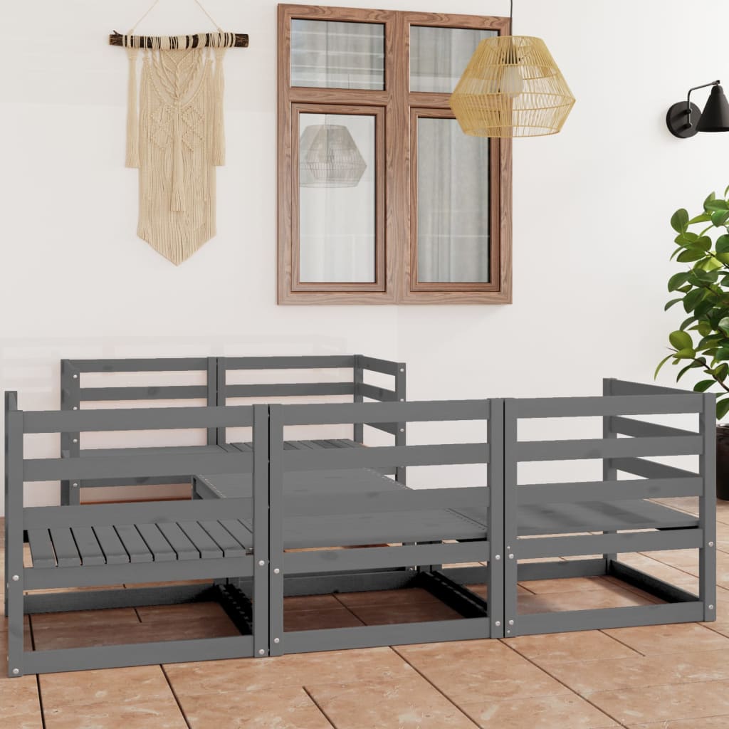 6-tlg. Garten-Lounge-Set Grau Massivholz Kiefer