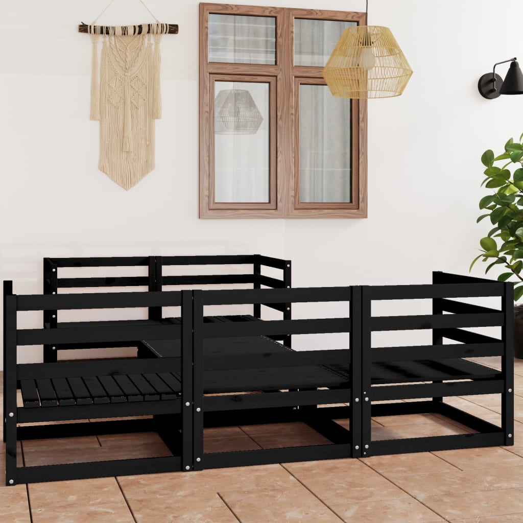 Salon de jardin 6 pcs Noir Bois de pin massif