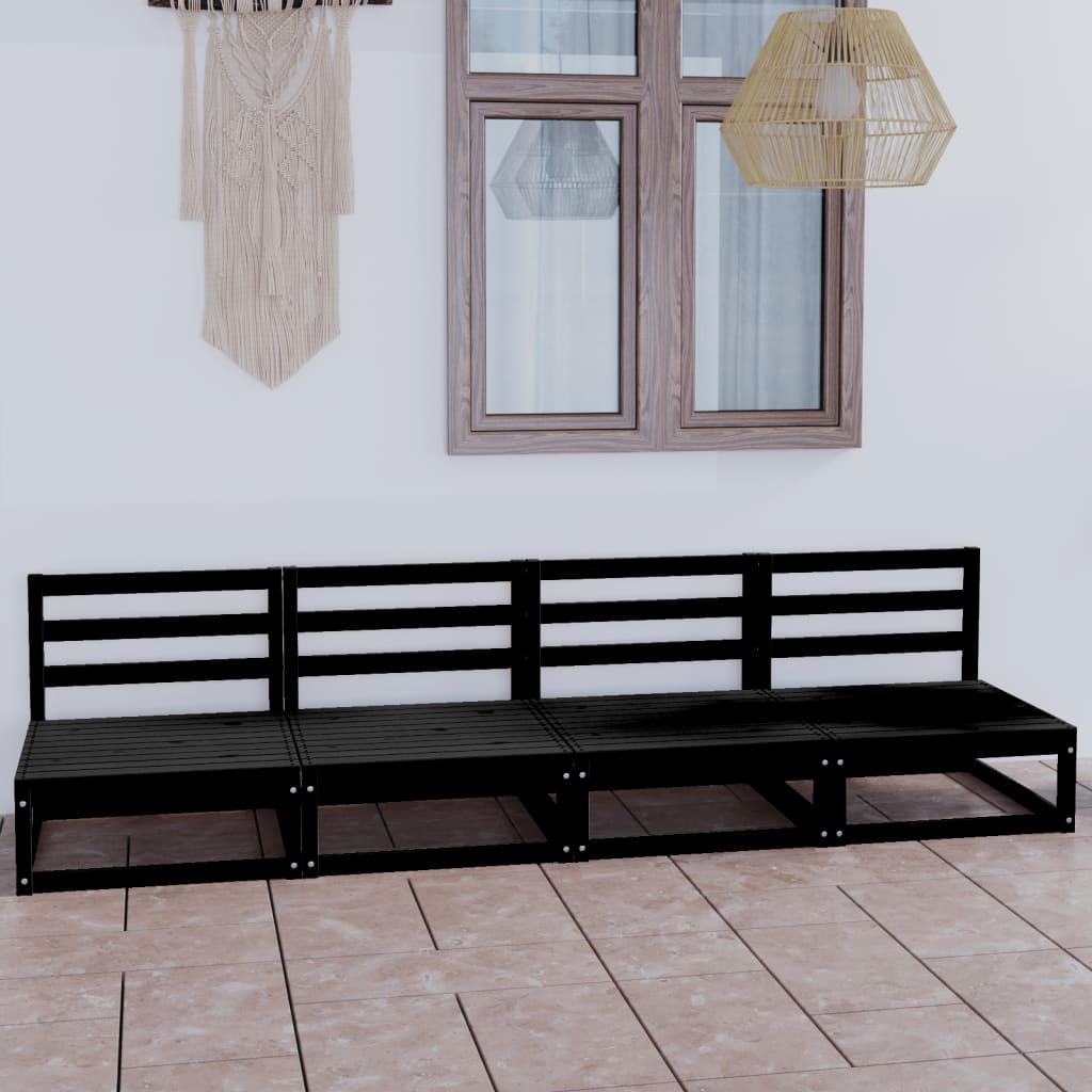 vidaXL Set mobilier de grădină cu 4 locuri, negru, lemn masiv de pin vidaXL