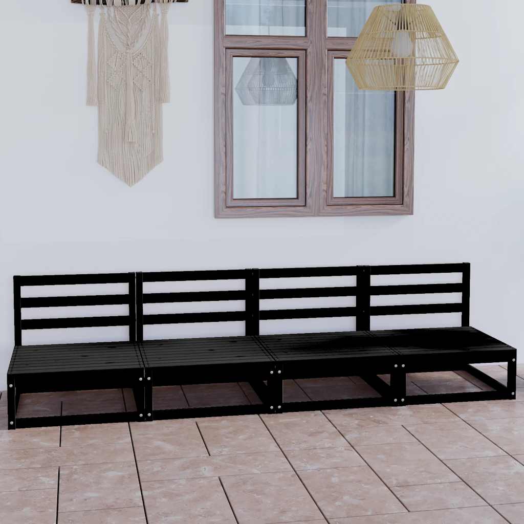vidaXL Outdoor-Sofa 4-Sitzer Schwarz Massivholz Kiefer