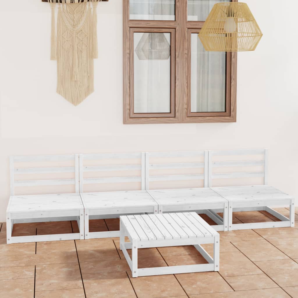 vida XL 5-tlg. Garten-Lounge-Set Weiß Kiefer Massivholz
