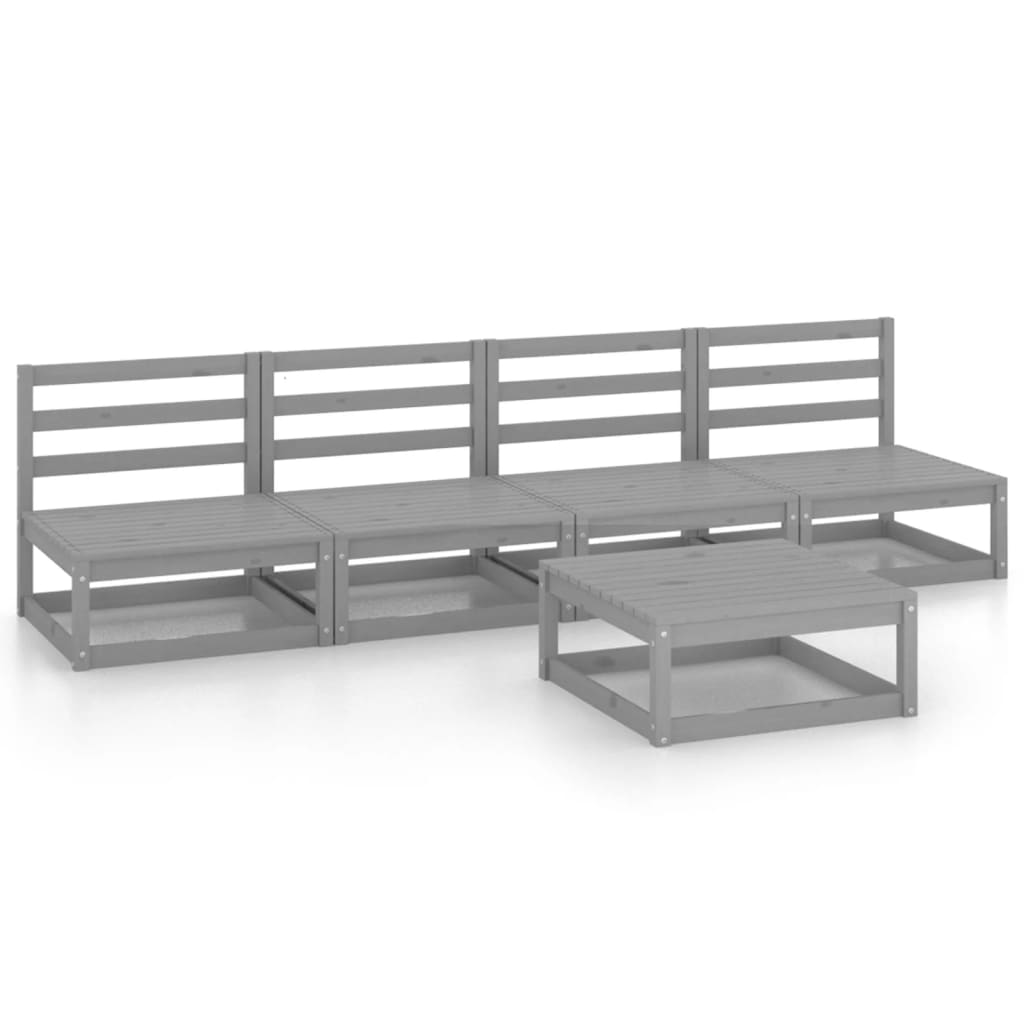 vidaXL 5-delige Loungeset massief grenenhout grijs