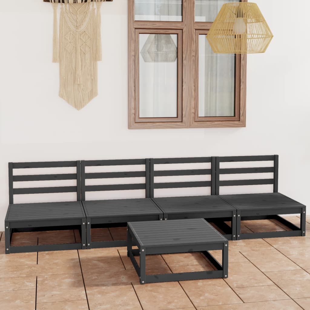 vida XL 5-tlg. Garten-Lounge-Set Grau Kiefer Massivholz