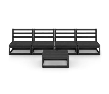 vidaXL Salon de jardin 5 pcs noir bois de pin massif