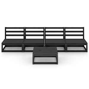 vidaXL Salon de jardin 5 pcs noir bois de pin massif