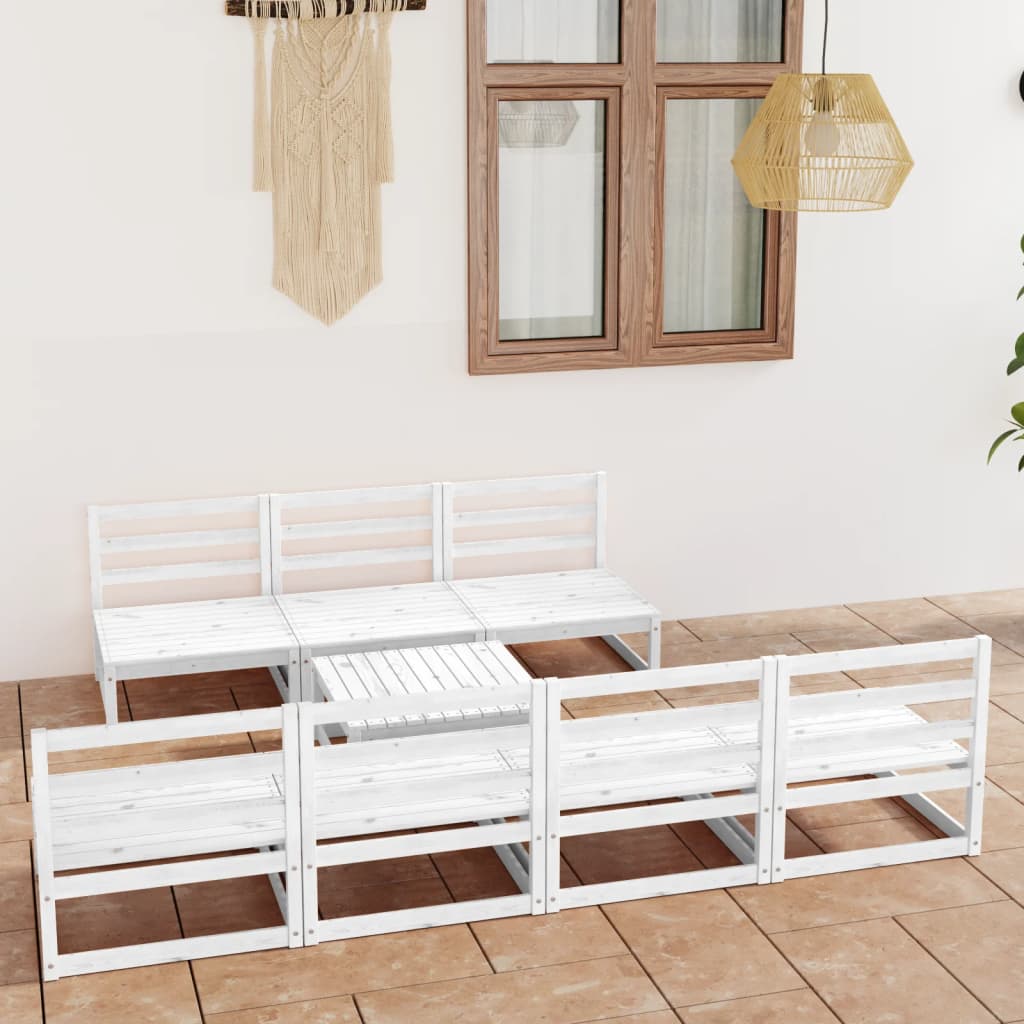 vida XL 8-tlg. Garten-Lounge-Set Weiß Kiefer Massivholz
