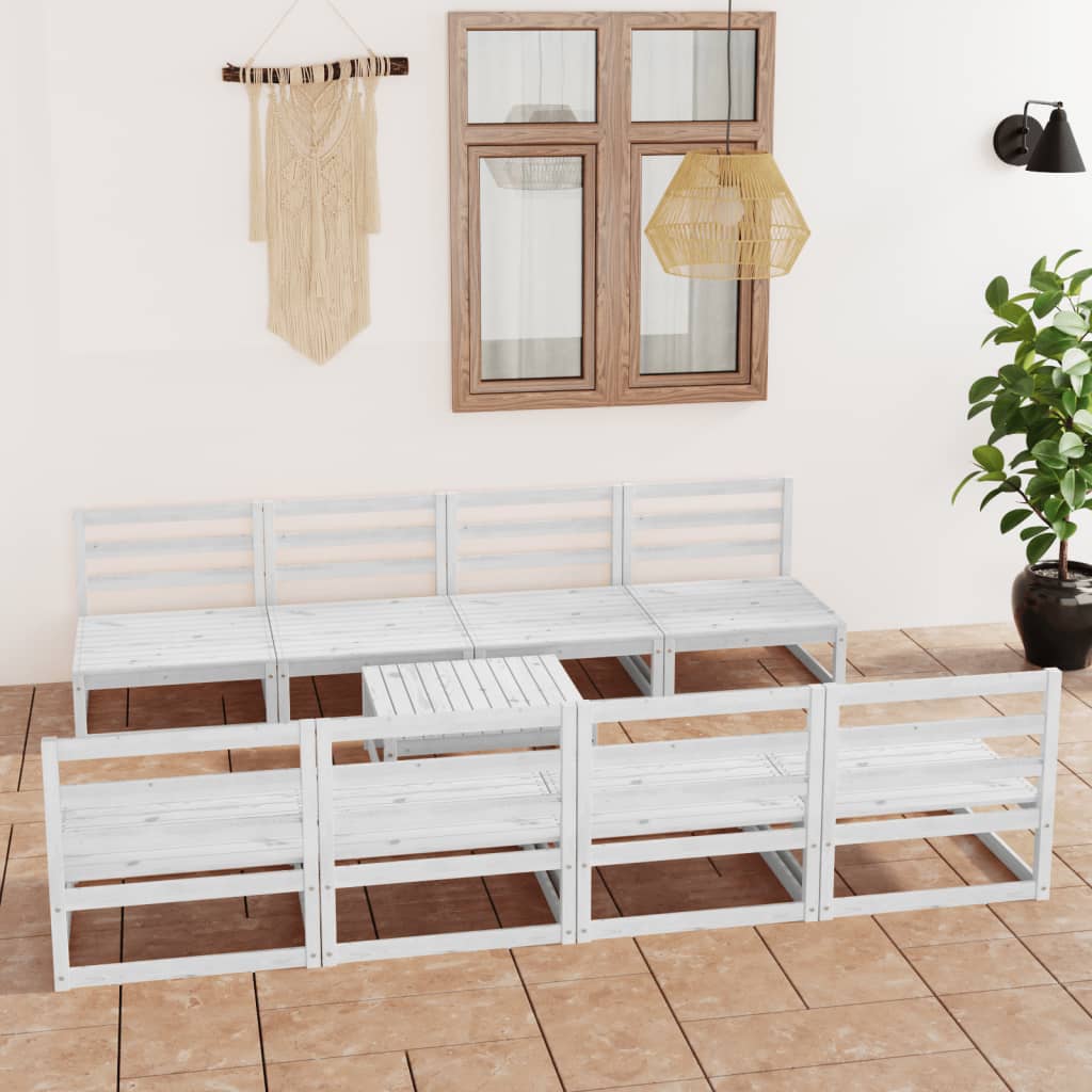vida XL 9-tlg. Garten-Lounge-Set Weiß Kiefer Massivholz