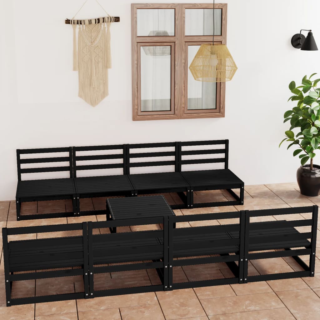 vidaXL 9-tlg. Garten-Lounge-Set Schwarz Massivholz Kiefer