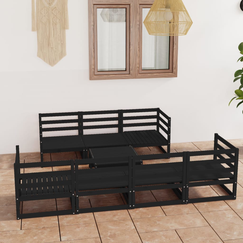 Salon de jardin 8 pcs noir bois de pin massif