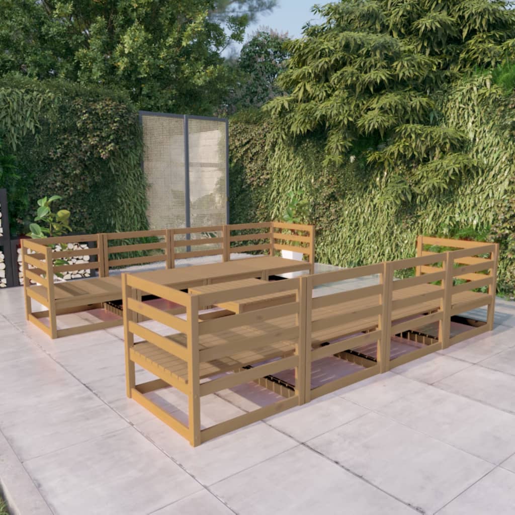 Conjunto Lounge de Jardim Pinho Maciço Castanho Mel 9 pcs
