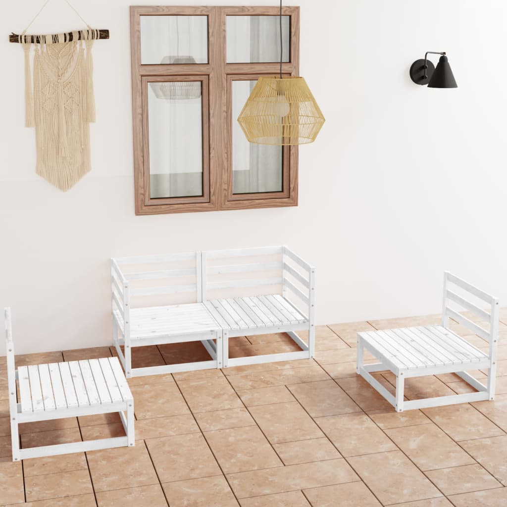 4-tlg. Garten-Lounge-Set Weiß Kiefer Massivholz kaufen
