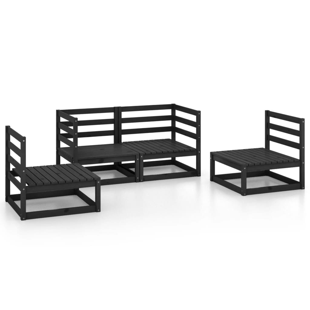 Poza vidaXL Set mobilier de gradina, 4 piese, negru, lemn masiv de pin