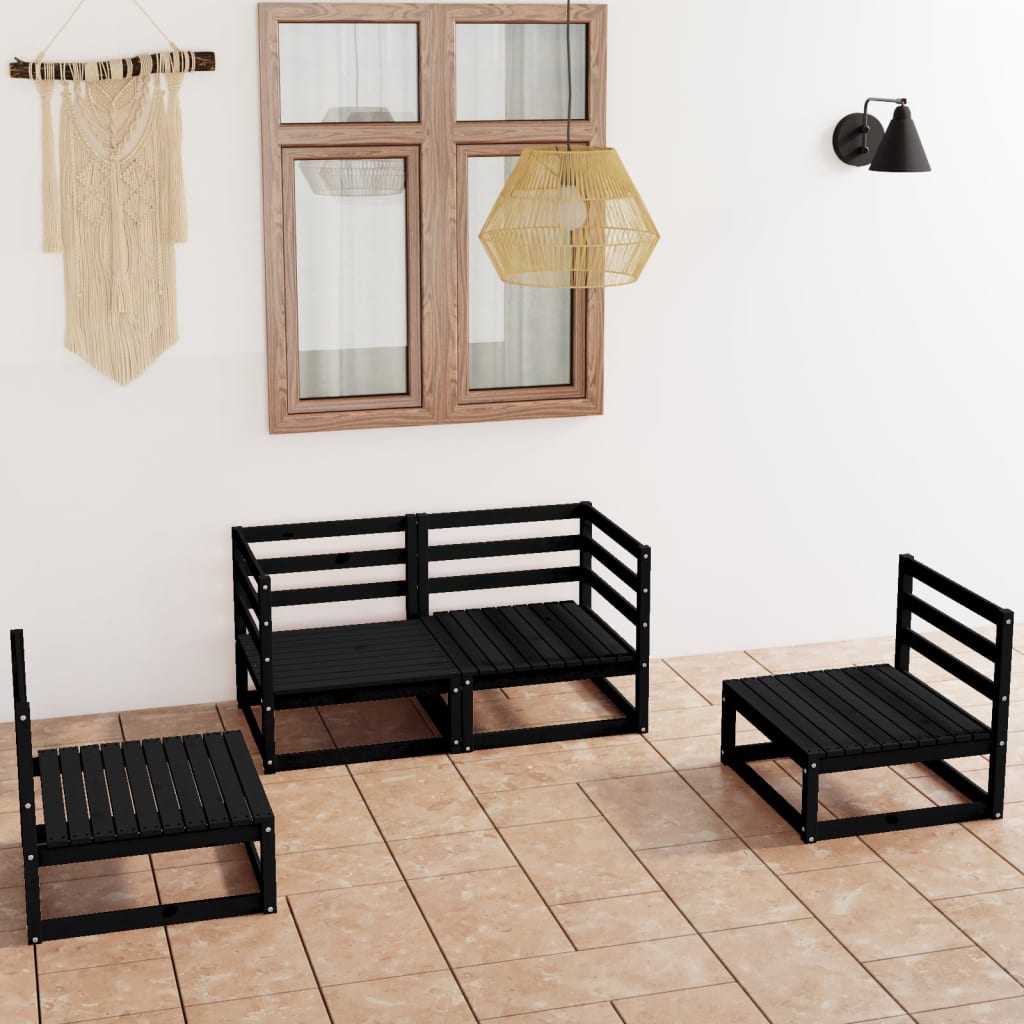 Salon de jardin 4 pcs noir bois de pin massif