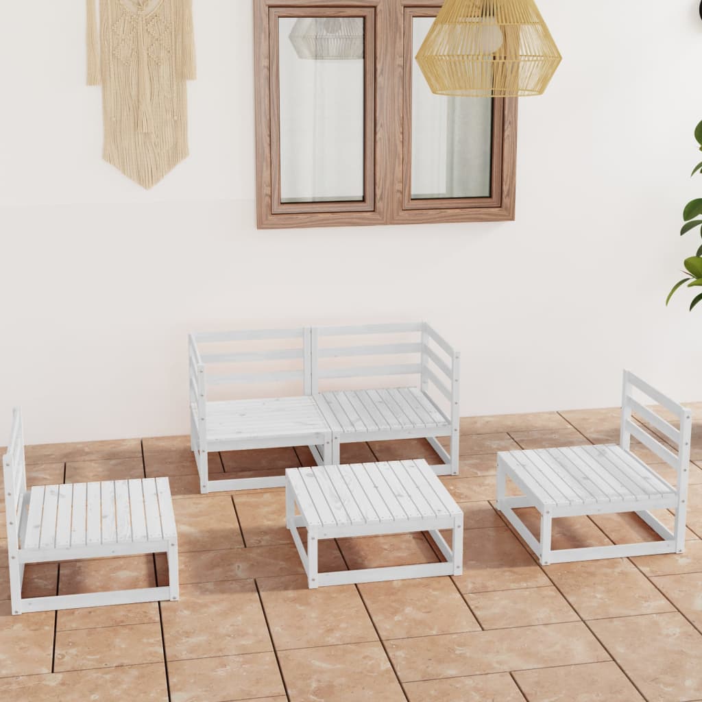 vidaXL Set mobilier de grădină, 5 piese, alb, lemn masiv de pin vidaXL
