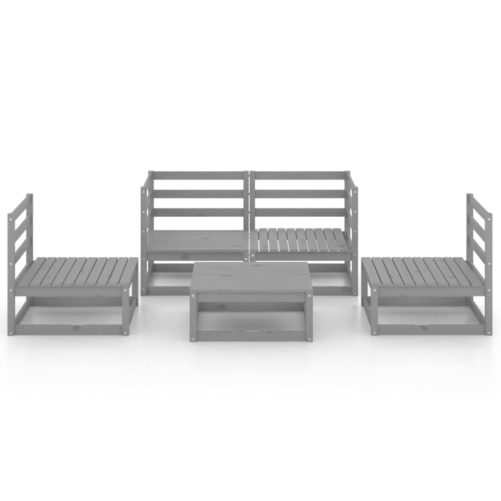 

vidaXL 5-delige Loungeset massief grenenhout grijs