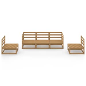 vidaXL Sodo poilsio baldų komplektas, 5 dalių, rudas, pu&scaron;ies masyvas