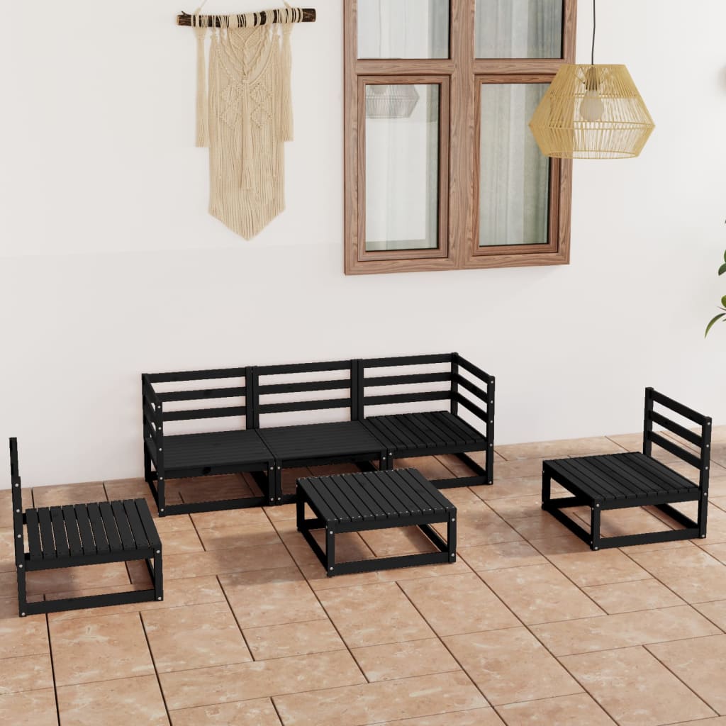 Salon de jardin 6 pcs noir bois de pin massif