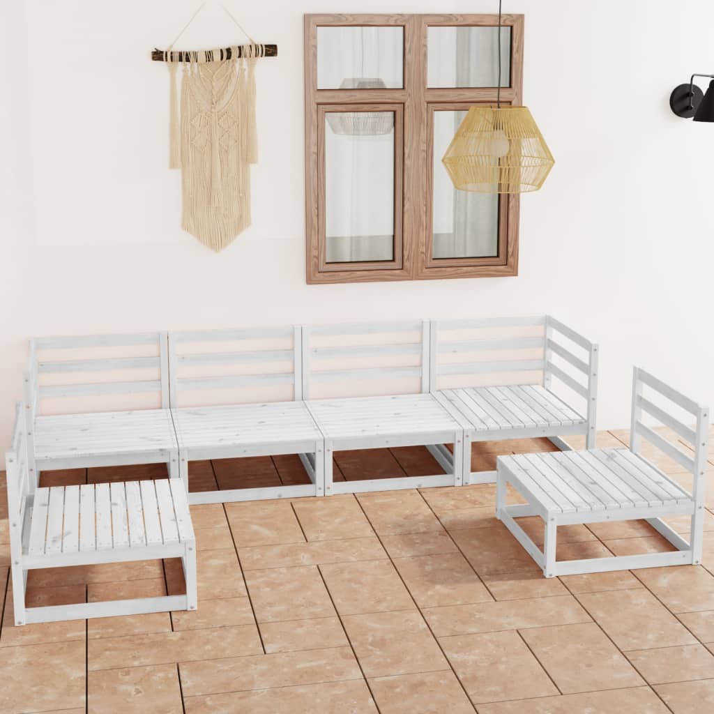 vida XL 6-tlg. Garten-Lounge-Set Weiß Kiefer Massivholz