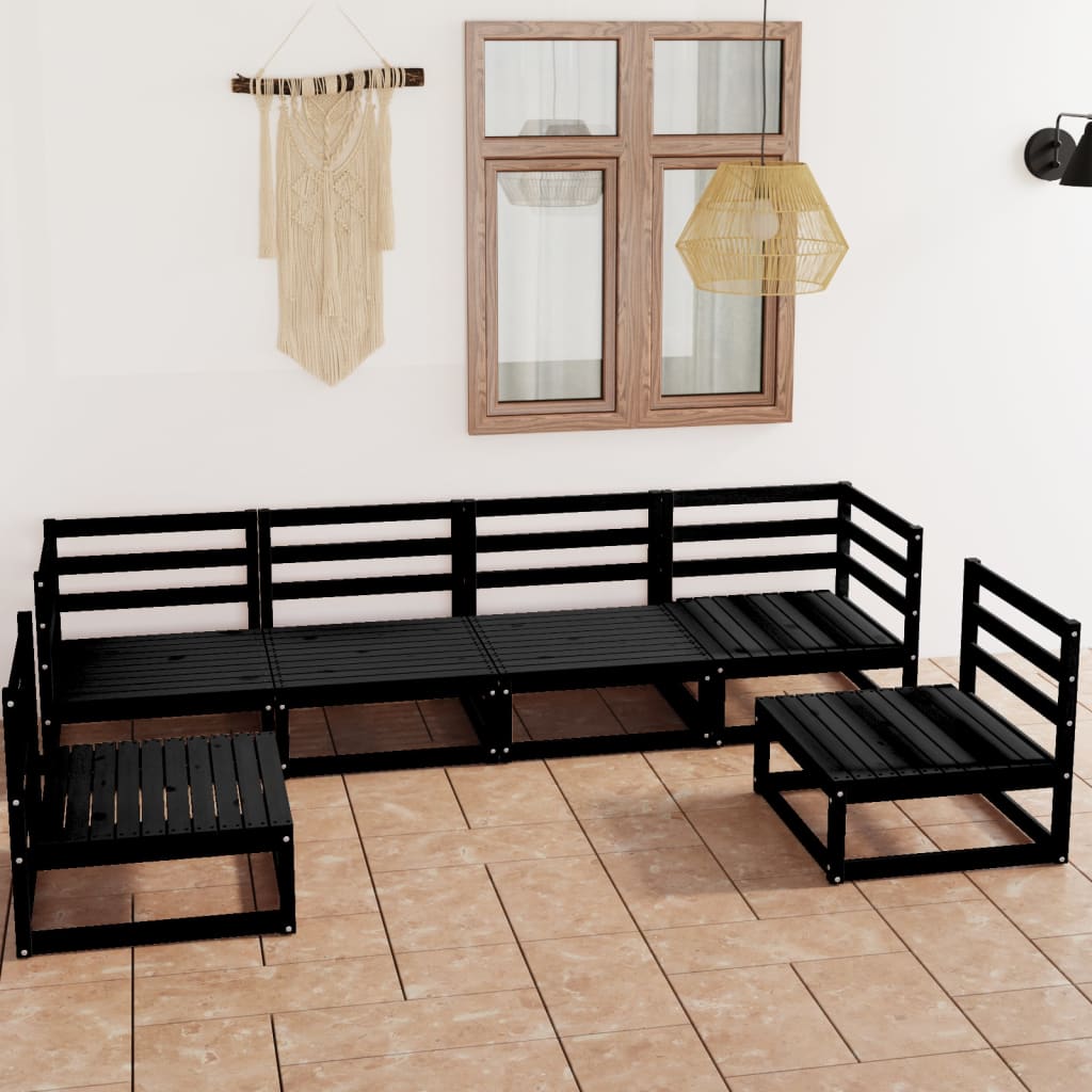 vidaXL 6-tlg. Garten-Lounge-Set Schwarz Massivholz Kiefer