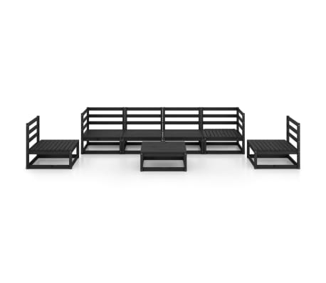 vidaXL Salon de jardin 7 pcs noir bois de pin massif