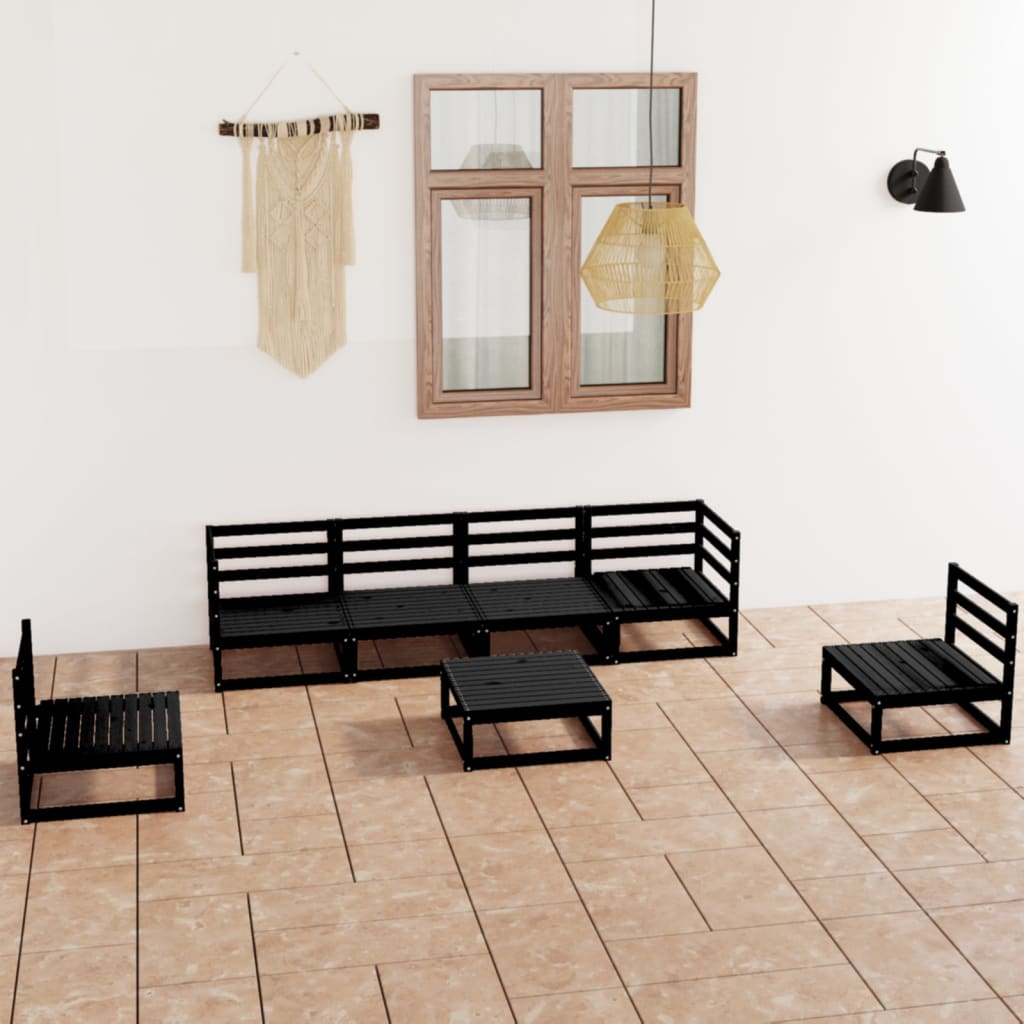 vidaXL 7-tlg. Garten-Lounge-Set Schwarz Massivholz Kiefer