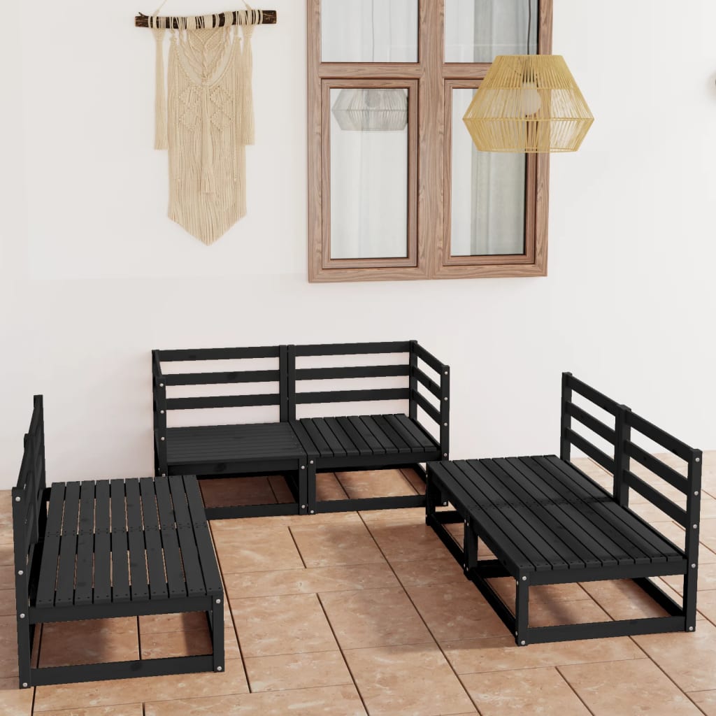 vidaXL 6-tlg. Garten-Lounge-Set Schwarz Massivholz Kiefer