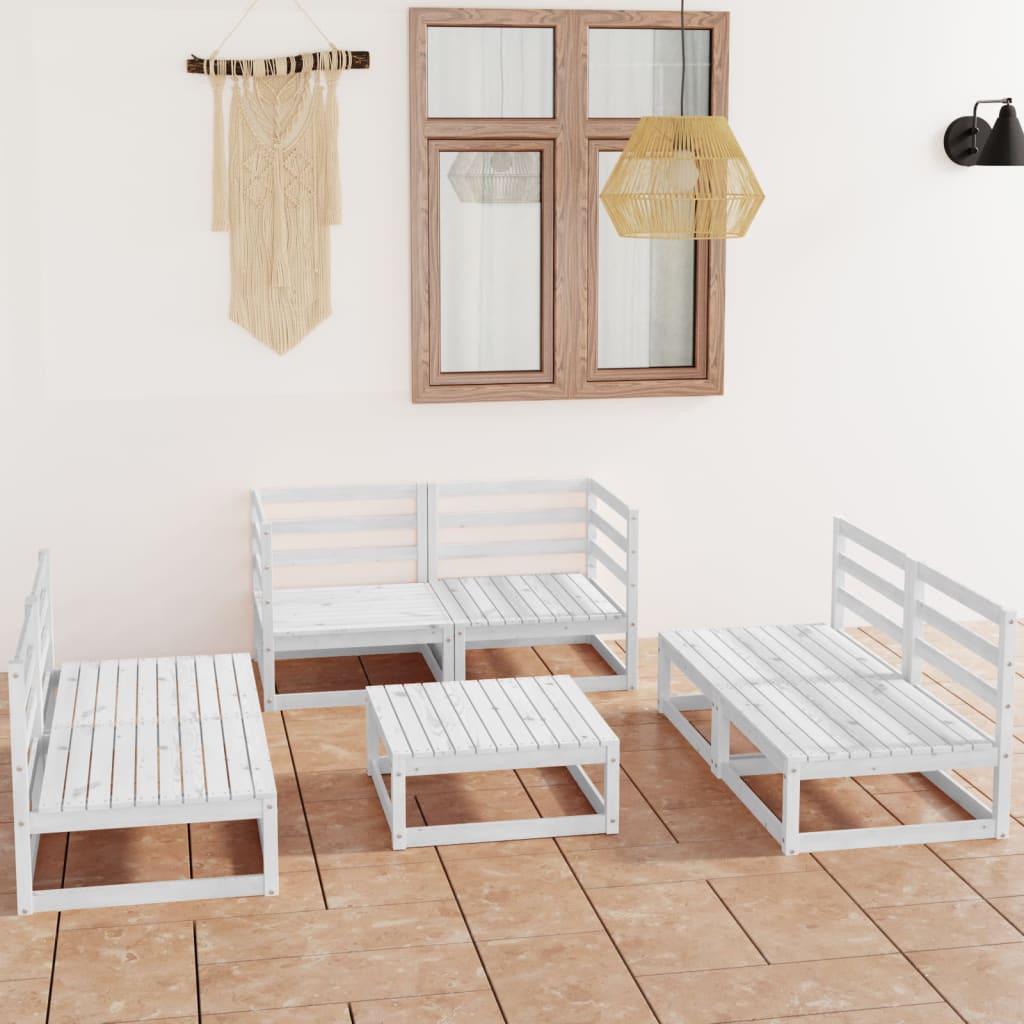 vida XL 7-tlg. Garten-Lounge-Set Weiß Kiefer Massivholz