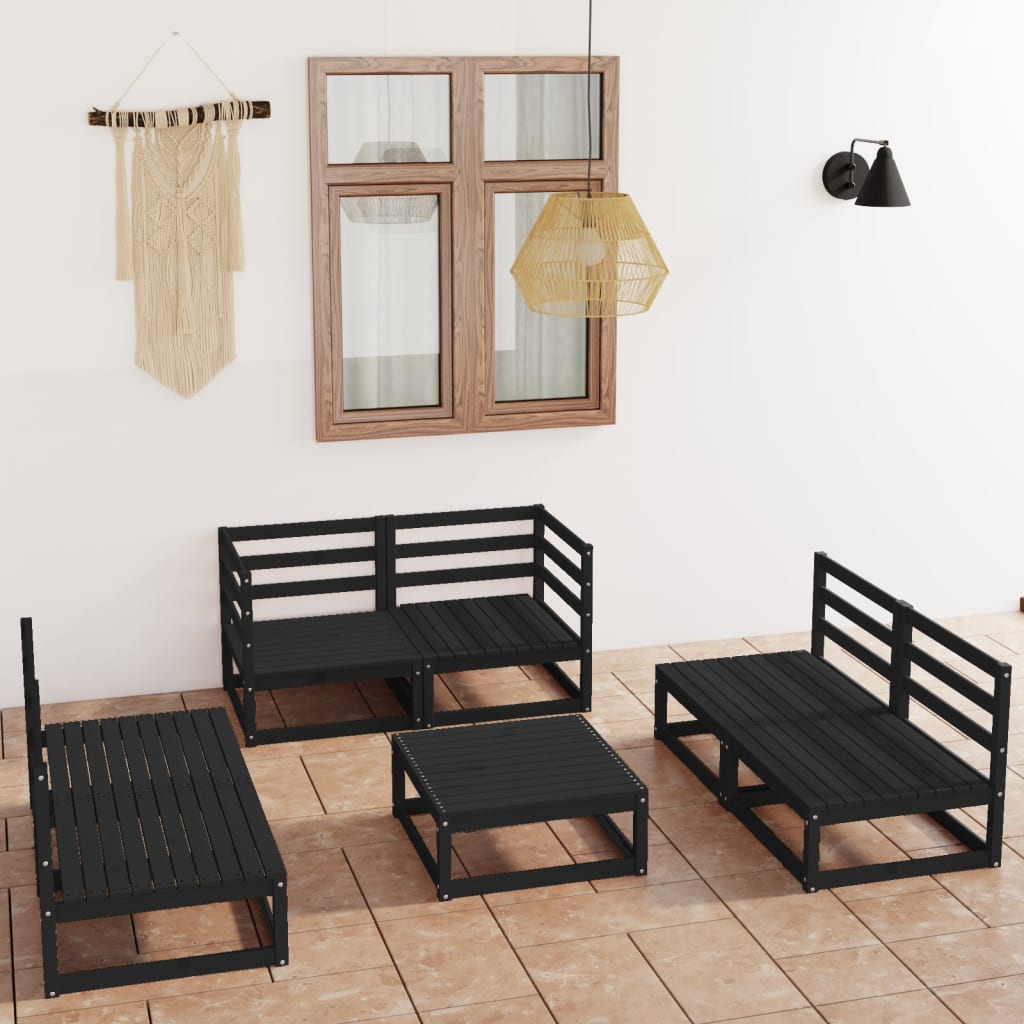 vidaXL 7-tlg. Garten-Lounge-Set Schwarz Massivholz Kiefer