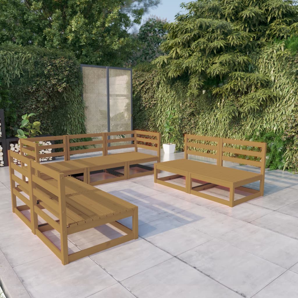 RIVAXL - Conjunto Lounge de Jardim Pinho Maciço Castanho Mel 7 pcs Conjunto Lounge de Jardim Pinho Maciço Castanho Mel 7 pcs