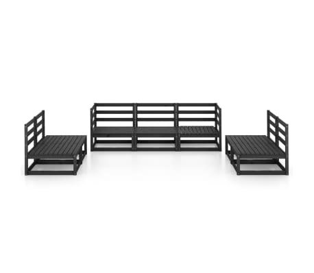 vidaXL Salon de jardin 7 pcs noir bois de pin massif