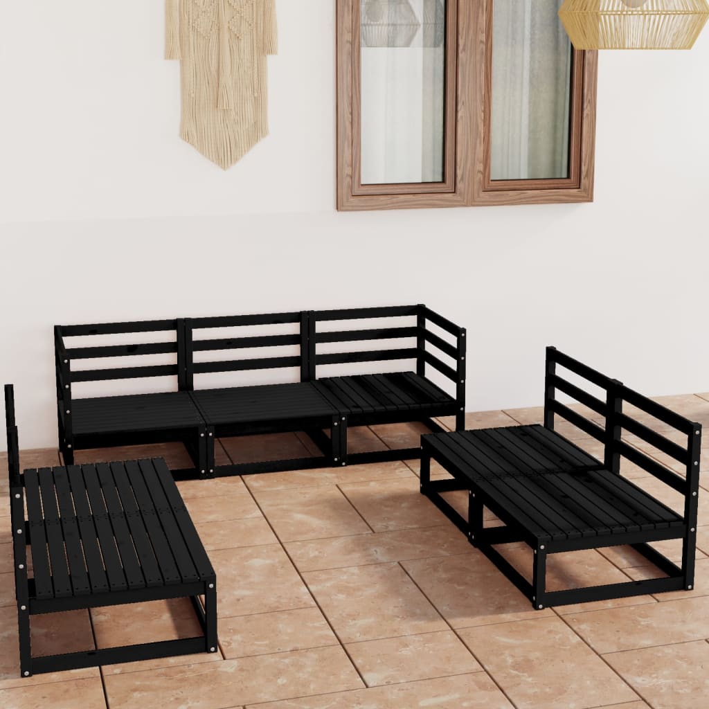 vidaXL 7-tlg. Garten-Lounge-Set Schwarz Massivholz Kiefer