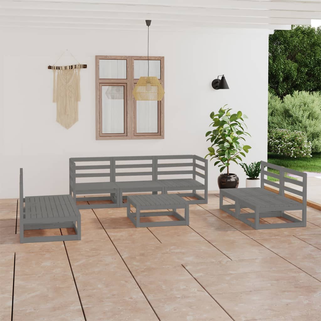 vidaXL 8-tlg. Garten-Lounge-Set Grau Massivholz Kiefer