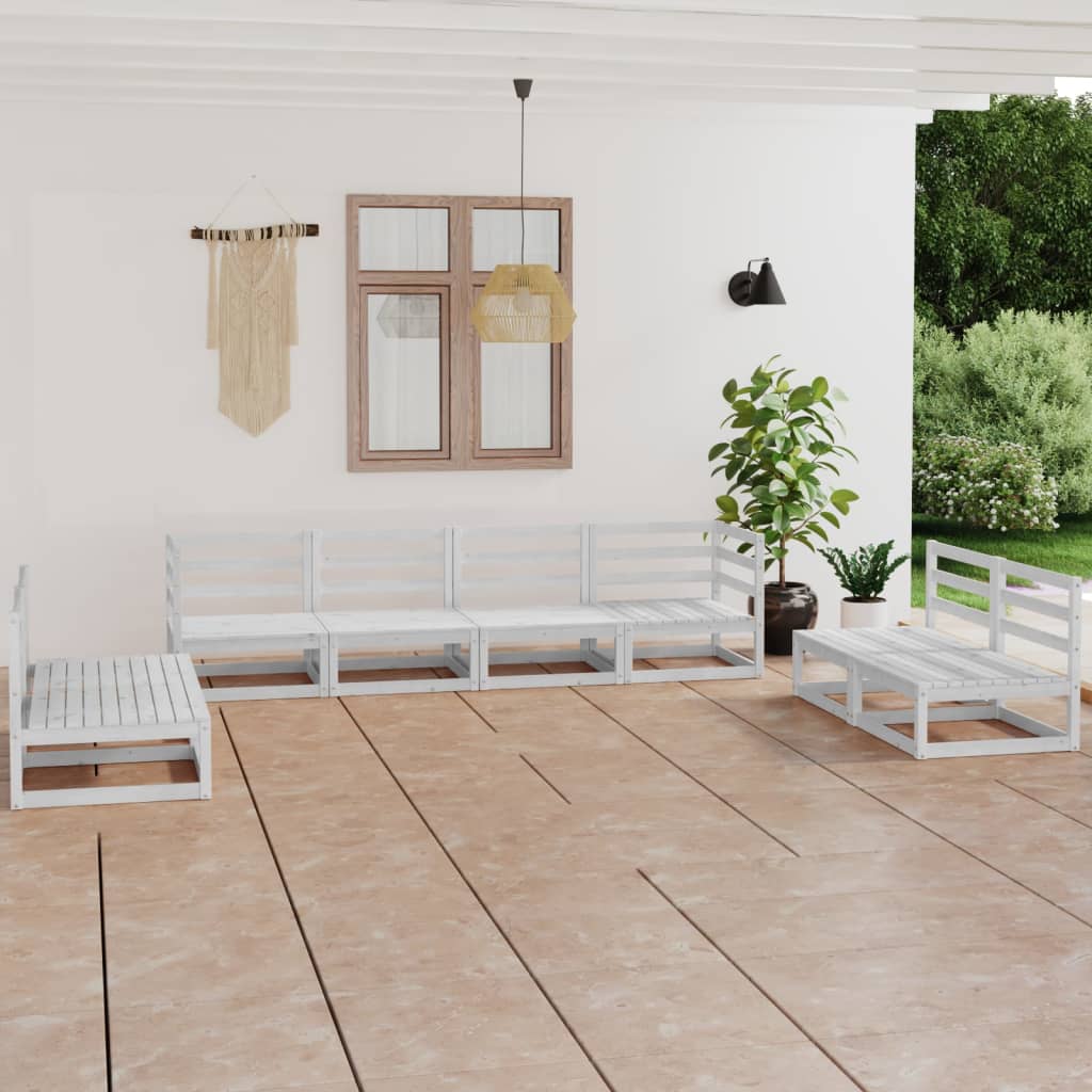 8-daļīgs dārza atpūtas mēbeļu komplekts, balts priedes koks | Stepinfit.lv
