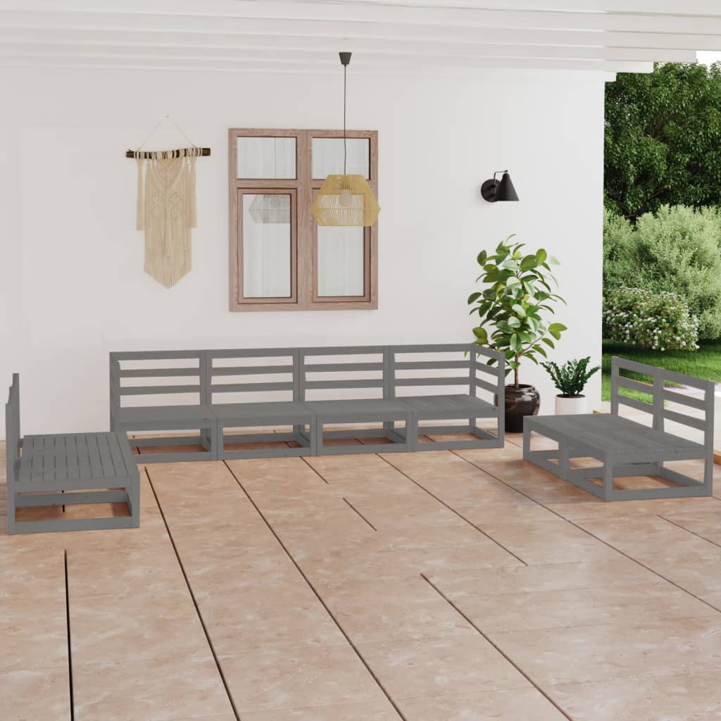 vidaXL Set mobilier de grădină, 8 piese, gri, lemn masiv de pin vidaXL