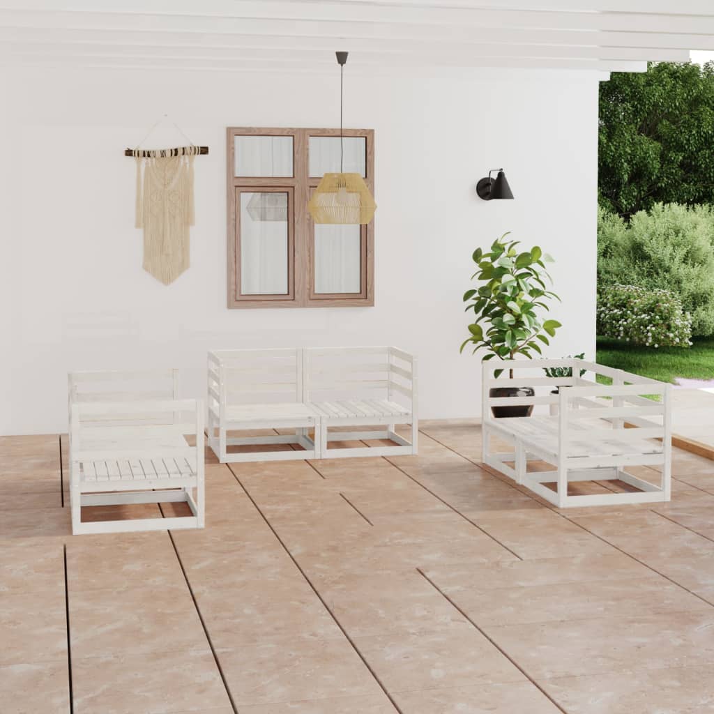 6-tlg. Garten-Lounge-Set Weiß Massivholz Kiefer