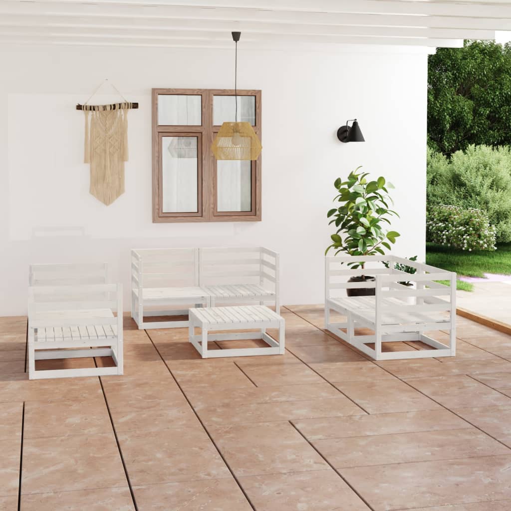 vidaXL Set mobilier de grădină, 7 piese, alb, lemn masiv de pin vidaXL