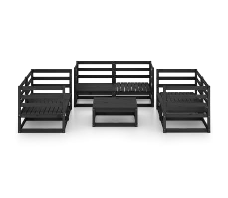 vidaXL Hagesofagruppe 7 deler svart heltre furu