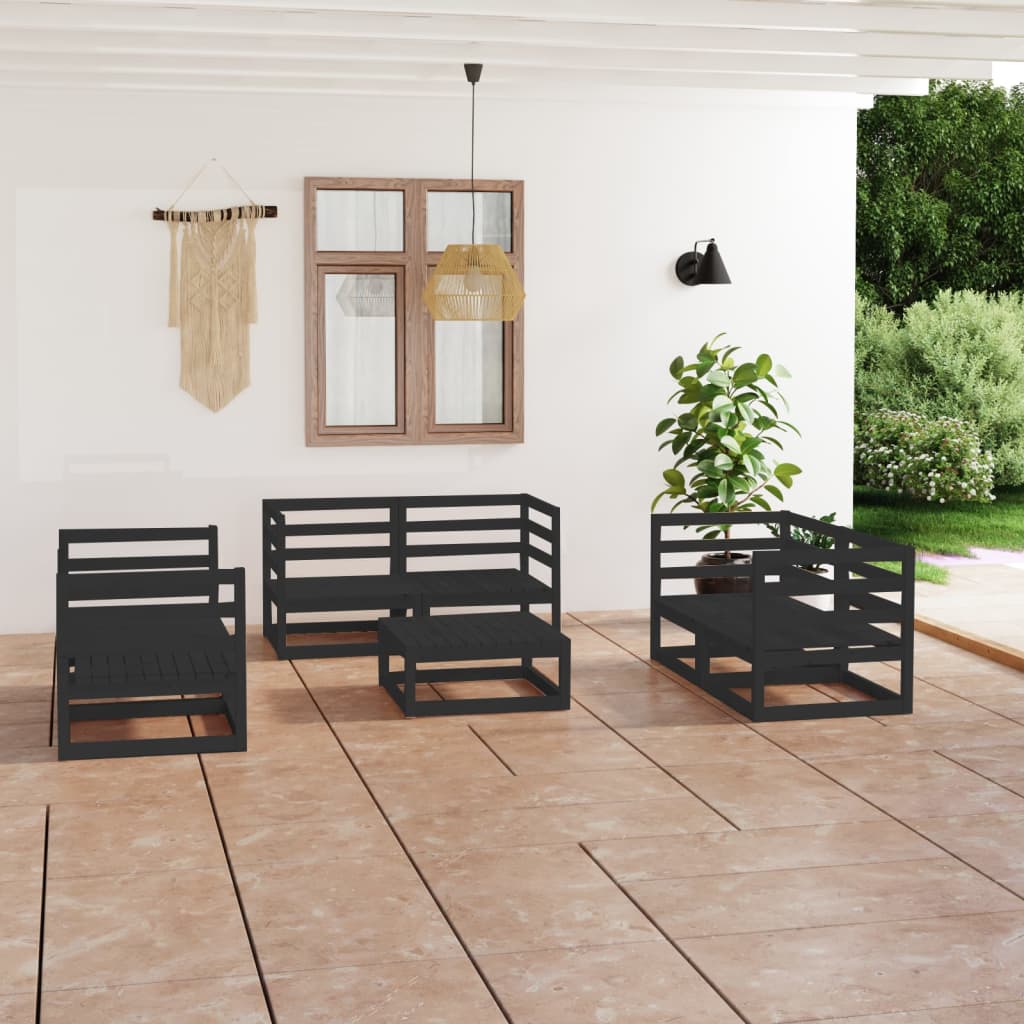vidaXL Set mobilier de grădină, 7 piese, negru, lemn masiv de pin 
