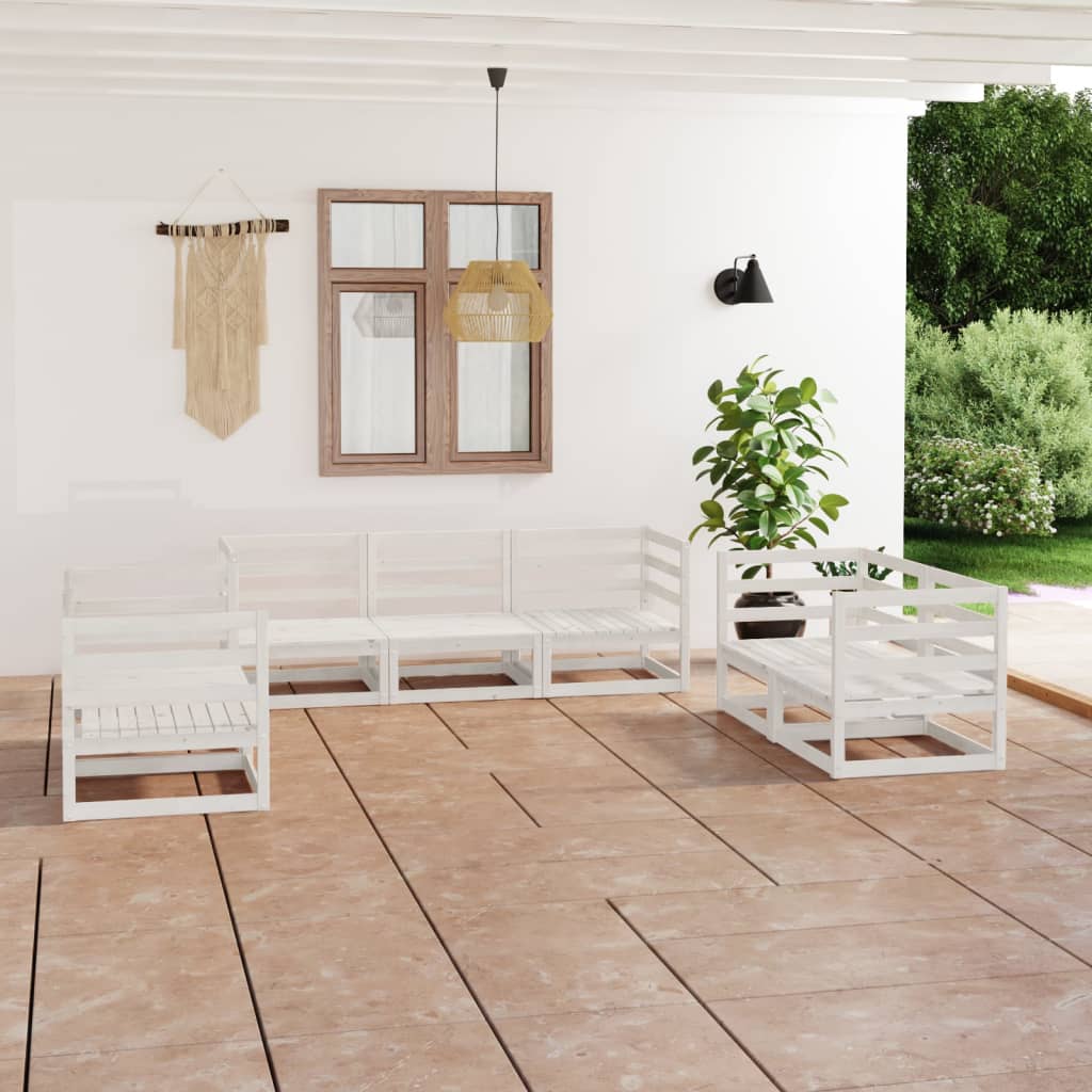 vidaXL Set mobilier de grădină, 7 piese, alb, lemn masiv de pin 